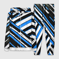 Женский 3D-костюм Бело-синие диагональные полосы на чёрном фоне, цвет: 3D-белый