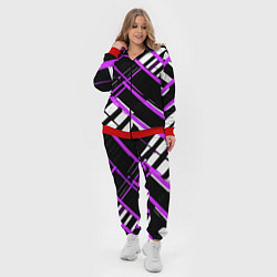 Женский 3D-костюм Фиолетово-белые линии на чёрном фоне, цвет: 3D-красный — фото 2
