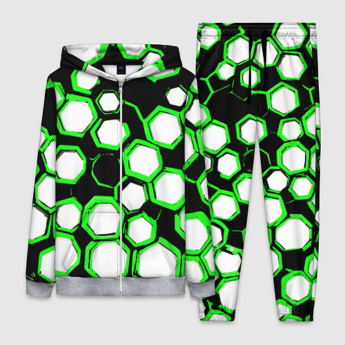 Женский костюм Бело-зелёные шестиугольники на чёрном фоне / 3D-Меланж – фото 1
