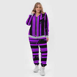 Женский 3D-костюм Толстые фиолетовые полосы на чёрном фоне, цвет: 3D-меланж — фото 2