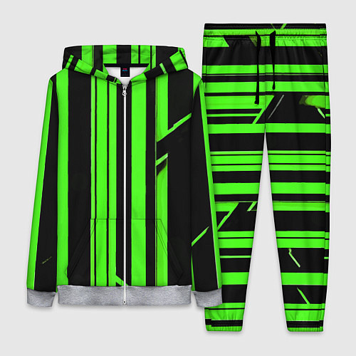 Женский костюм Толстые зелёные полосы на чёрном фоне / 3D-Меланж – фото 1