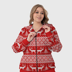 Женский 3D-костюм Вязаный новогодний орнамент с оленями и ёлками, цвет: 3D-красный — фото 2