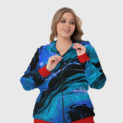 Женский 3D-костюм Синие брызги на чёрном фоне, цвет: 3D-красный — фото 2