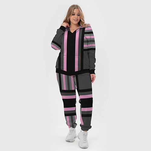 Женский костюм Розово серый полосатый узор / 3D-Черный – фото 4
