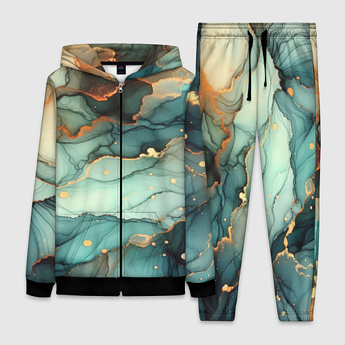 Женский костюм Бирюзовый узор с оранжевыми вставками / 3D-Черный – фото 1