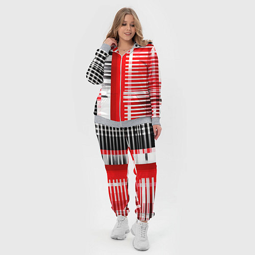 Женский костюм Белые полосы на чёрно-красном фоне / 3D-Меланж – фото 4