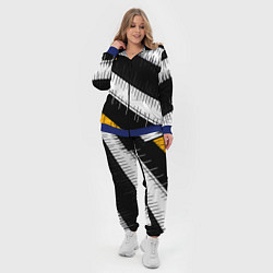 Женский 3D-костюм Диагональные чёрно-белые полосы на жёлтом фоне, цвет: 3D-синий — фото 2