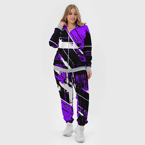 Женский костюм Diagonal black and white stripes on a purple backg / 3D-Меланж – фото 4