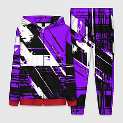 Женский 3D-костюм Diagonal black and white stripes on a purple backg, цвет: 3D-красный