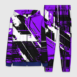 Женский 3D-костюм Diagonal black and white stripes on a purple backg, цвет: 3D-синий