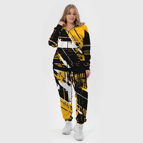 Женский костюм Diagonal black and white stripes on a yellow backg / 3D-Черный – фото 4