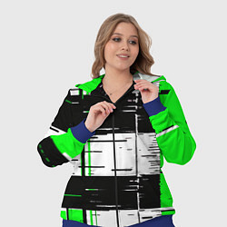 Женский 3D-костюм Зелёные и чёрные полосы на белом фоне, цвет: 3D-синий — фото 2