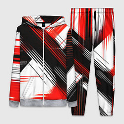 Женский 3D-костюм Диагональные красно-чёрные линии на белом фоне, цвет: 3D-меланж