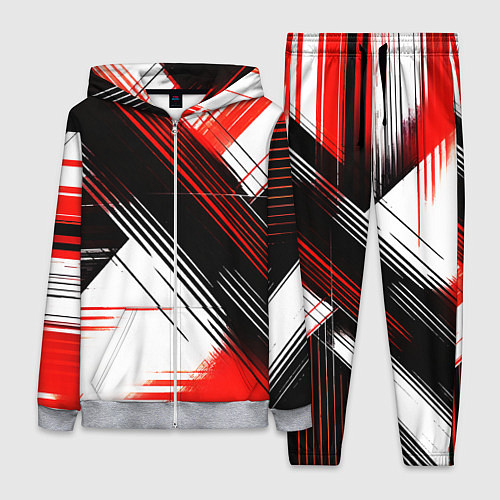 Женский костюм Диагональные красно-чёрные линии на белом фоне / 3D-Меланж – фото 1