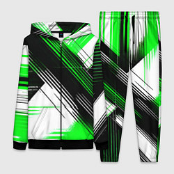 Женский 3D-костюм Диагональные зелёно-чёрные линии на белом фоне, цвет: 3D-черный