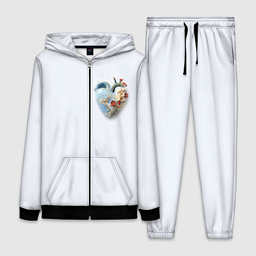 Женский костюм Сердце и ветка цветущая сакура с цветами / 3D-Черный – фото 1