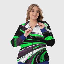 Женский 3D-костюм Волнистые чёрно-зелёные линии на белом фоне, цвет: 3D-синий — фото 2