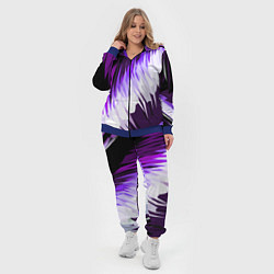 Женский 3D-костюм Бело-фиолетовые острые полосы на чёрном фоне, цвет: 3D-синий — фото 2