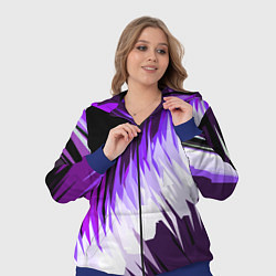 Женский 3D-костюм Бело-фиолетовые острые полосы на чёрном фоне, цвет: 3D-синий — фото 2