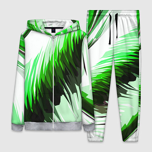 Женский костюм Чёрно-зелёные острые полосы на белом фоне / 3D-Меланж – фото 1