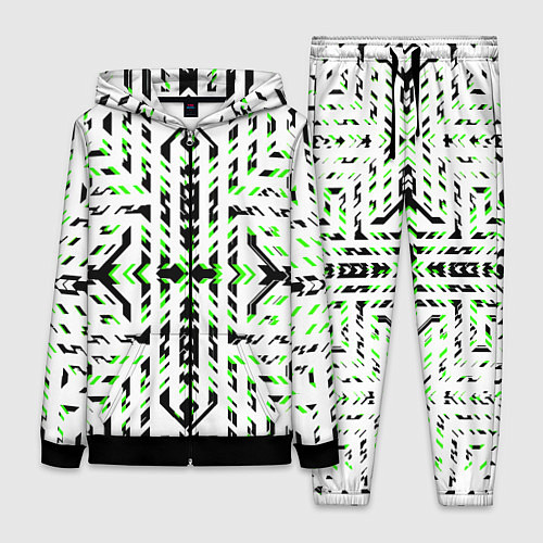 Женский костюм Чёрно-зелёный диагональные полосы на белом фоне / 3D-Черный – фото 1
