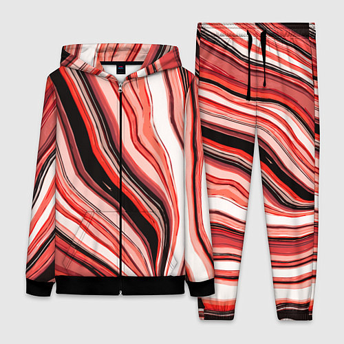 Женский костюм Волнистые вертикальные чёрно-красные полосы / 3D-Черный – фото 1