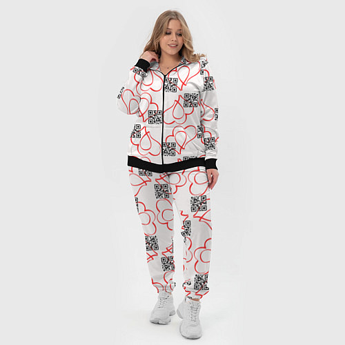 Женский костюм Сердца и код любви на белом / 3D-Черный – фото 4