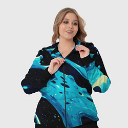 Женский 3D-костюм Синие волны краски на черном, цвет: 3D-черный — фото 2