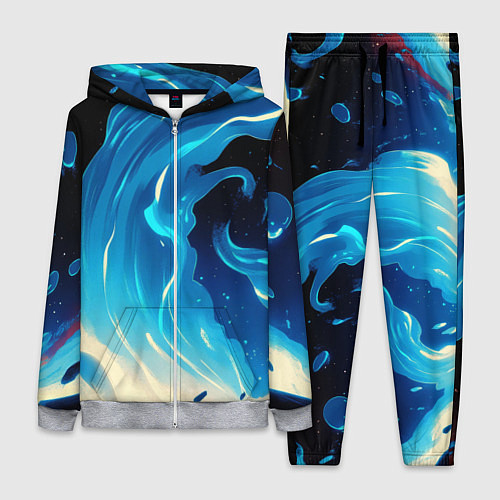 Женский костюм Бело-синее пламя из абстрактных красок / 3D-Меланж – фото 1