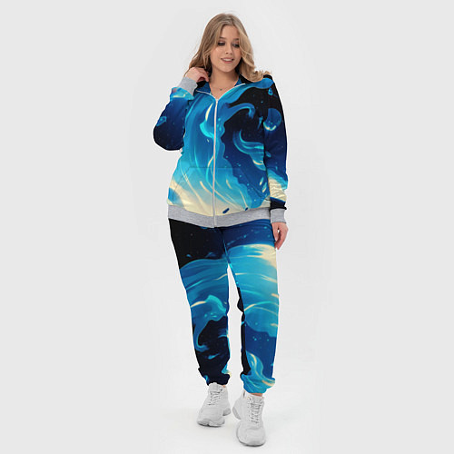 Женский костюм Бело-синее пламя из абстрактных красок / 3D-Меланж – фото 4