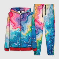 Женский 3D-костюм Абстрактные волны в мраморном стиле, цвет: 3D-красный