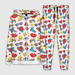 Женский 3D-костюм Паттерн с яркими молодежными стикерами, цвет: 3D-белый