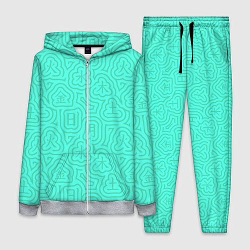 Женский костюм Лабиринтовый паттерн с иероглифами на бирюзе / 3D-Меланж – фото 1