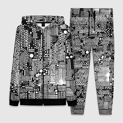 Женский костюм Чёрно-белые абстракция точки полоски / 3D-Черный – фото 1