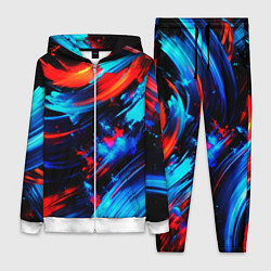 Женский 3D-костюм Синие и красные мазки краски на черном, цвет: 3D-белый