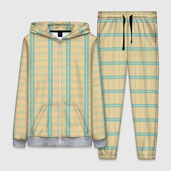 Женский 3D-костюм Color beige cage light blue stripes, цвет: 3D-меланж