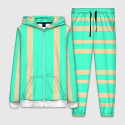 Женский 3D-костюм Color blue beige stripes, цвет: 3D-белый