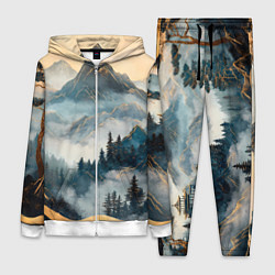 Женский 3D-костюм Японские горы и туман, цвет: 3D-белый