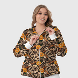 Женский 3D-костюм Новогодний орнамент с корицей и дольками апельсина, цвет: 3D-белый — фото 2