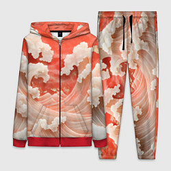 Женский 3D-костюм Японские красные волны, цвет: 3D-красный
