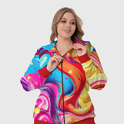 Женский 3D-костюм Смесь красно-жёлто-голубых масляных красок абстрак, цвет: 3D-красный — фото 2