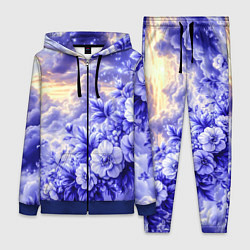 Женский 3D-костюм Сине-сиреневый цветы на фоне облаков, цвет: 3D-синий