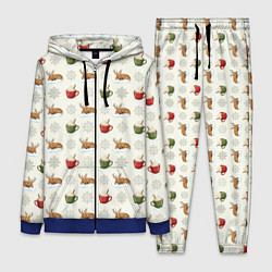 Женский 3D-костюм Зимний паттерн с оленем и чашками какао, цвет: 3D-синий