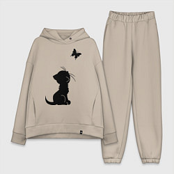 Женский костюм оверсайз Котенок и бабочка, цвет: миндальный