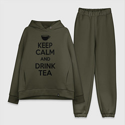 Женский костюм оверсайз Keep Calm & Drink Tea, цвет: хаки