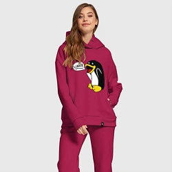 Женский костюм оверсайз Пингвин: Linux, цвет: маджента — фото 2