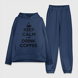 Женский костюм оверсайз Keep Calm & Drink Coffee цвета тёмно-синий — фото 1