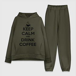 Женский костюм оверсайз Keep Calm & Drink Coffee, цвет: хаки