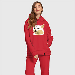 Женский костюм оверсайз Кот Смадж Мем, цвет: красный — фото 2