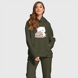 Женский костюм оверсайз Котики играют 02, цвет: хаки — фото 2